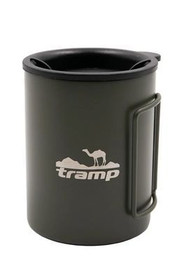 Thermal mug with folding handles and a sippy cup TRAMP 400 ml olive, UTRC-137-olive