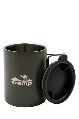 Thermal mug with folding handles and a sippy cup TRAMP 400 ml olive, UTRC-137-olive